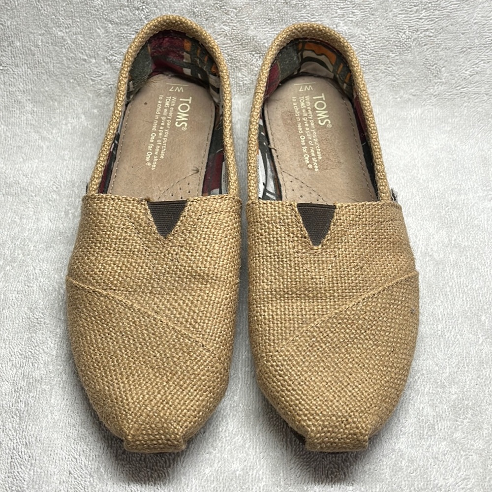 TOMS Classics Natural Burlap Womens Slip On Casual Canvas Flat Shoes
